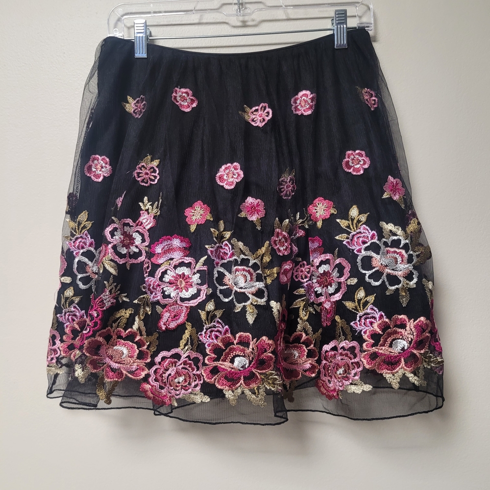 City Studio Black Mini Skirt Floral Embroidery Cottagecore Chic Date Night